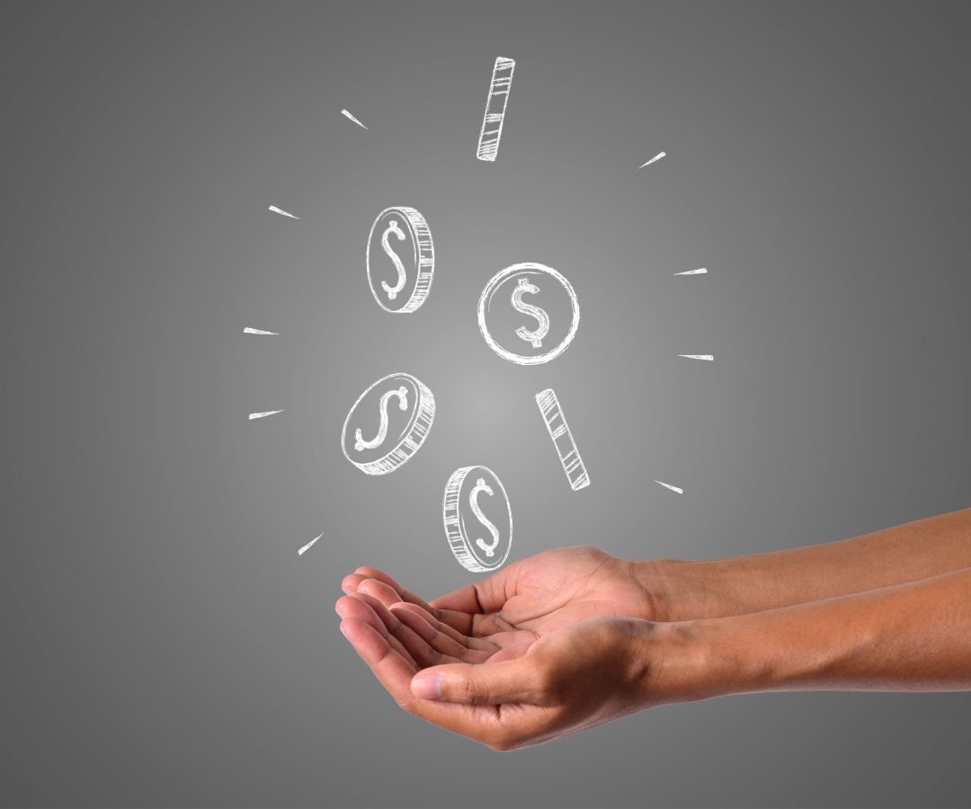 The money writes with white chalk is on hand, draw concept. The money writes with white chalk is on hand, draw concept.